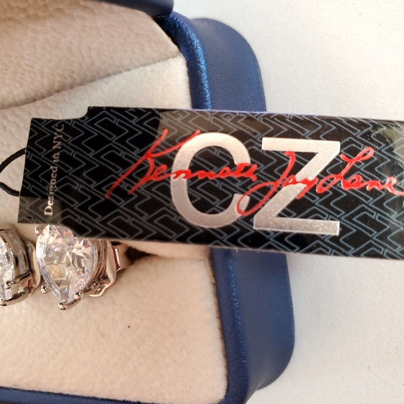 CZ by Kenneth Jay Lane 4 CCTW Pear Cut Silver Post Earrings New With Tag. Signed - Picture 2 of 12